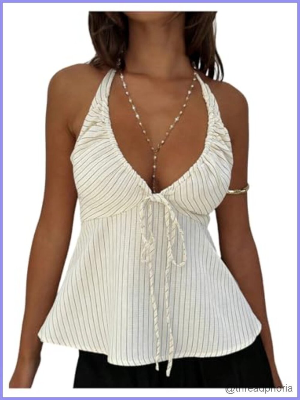 Striped Ruffle Flowy Halter Peplum Top Y2k Going Out
